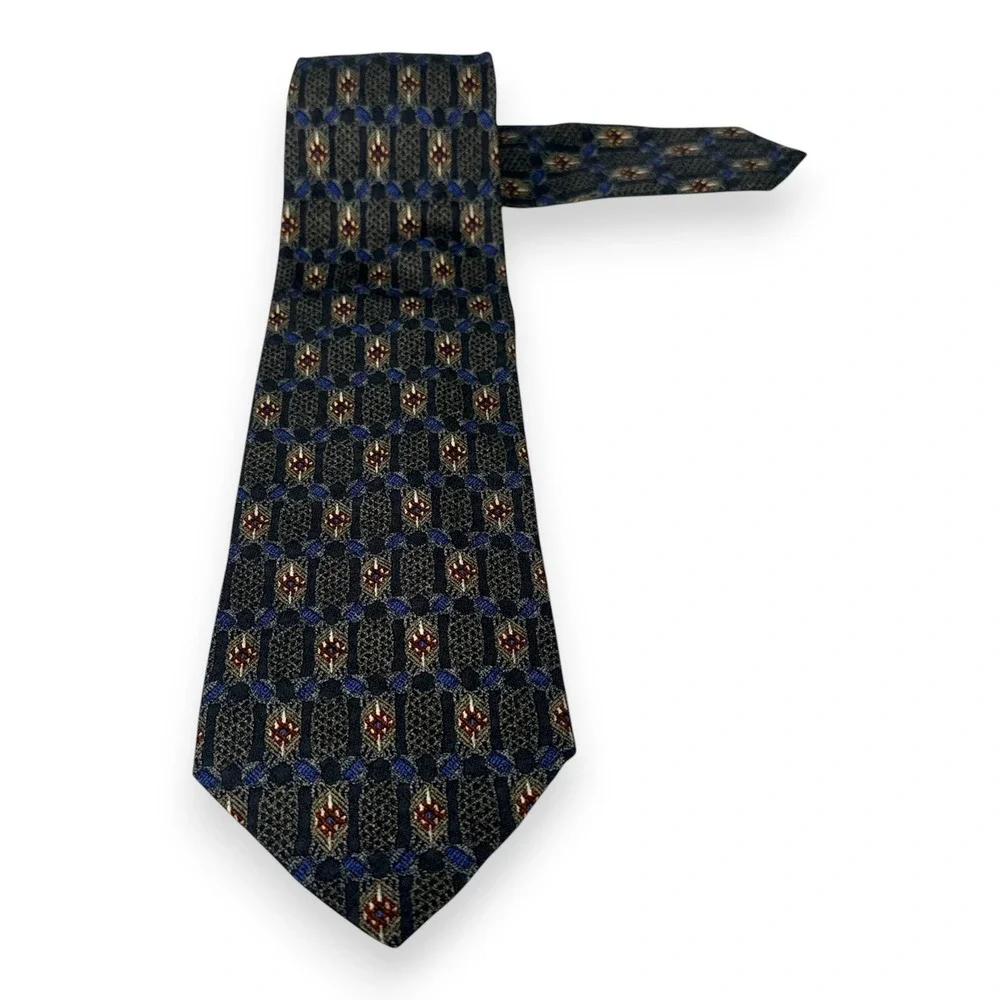 Omaggio Robert Talbott Mens‎ Silk Tie 60 x 3.75 Gray Blue Italy Geometric VTG